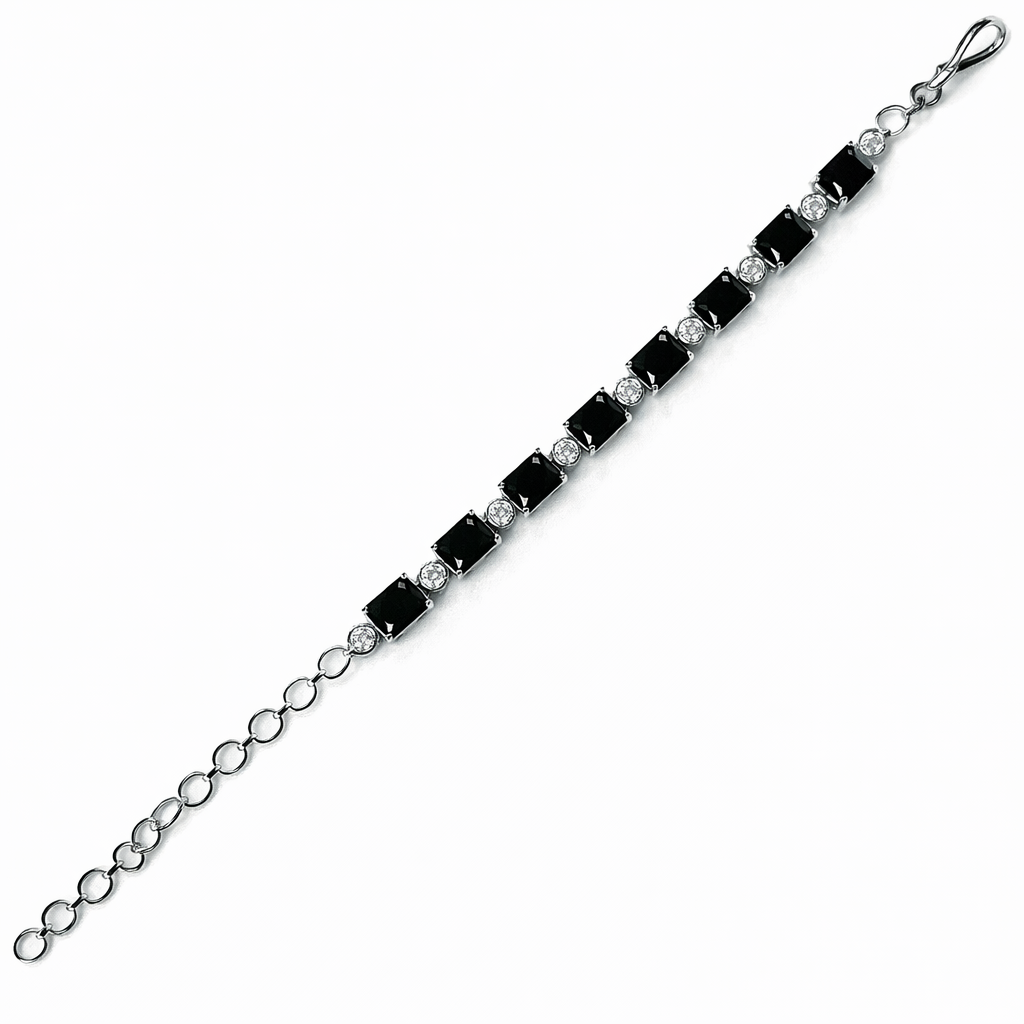 Black Cubic Zirconia American Diamond Silver Plated Bracelet