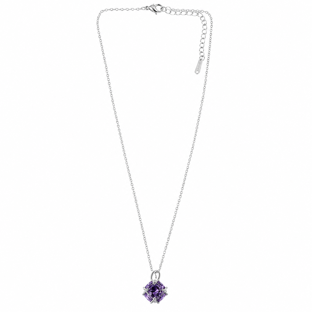 Purple Amethyst Cubic Zirconia American Diamond Silver Plated Stainless Steel Necklace