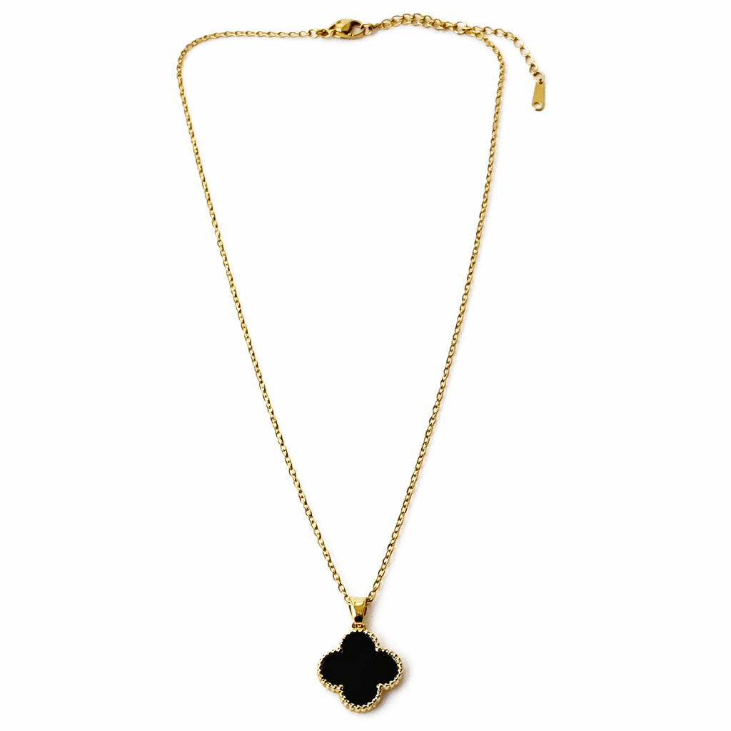 Black Flower Design American Diamond Gold Plated Anti-Tarnish Necklace