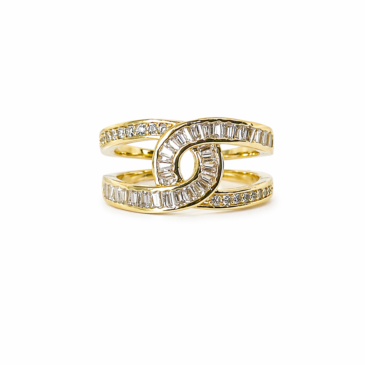 American Diamond Gold Plated Anti-Tarnish Adjustable Ring