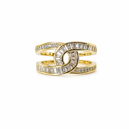 American Diamond Gold Plated Adjustable Ring