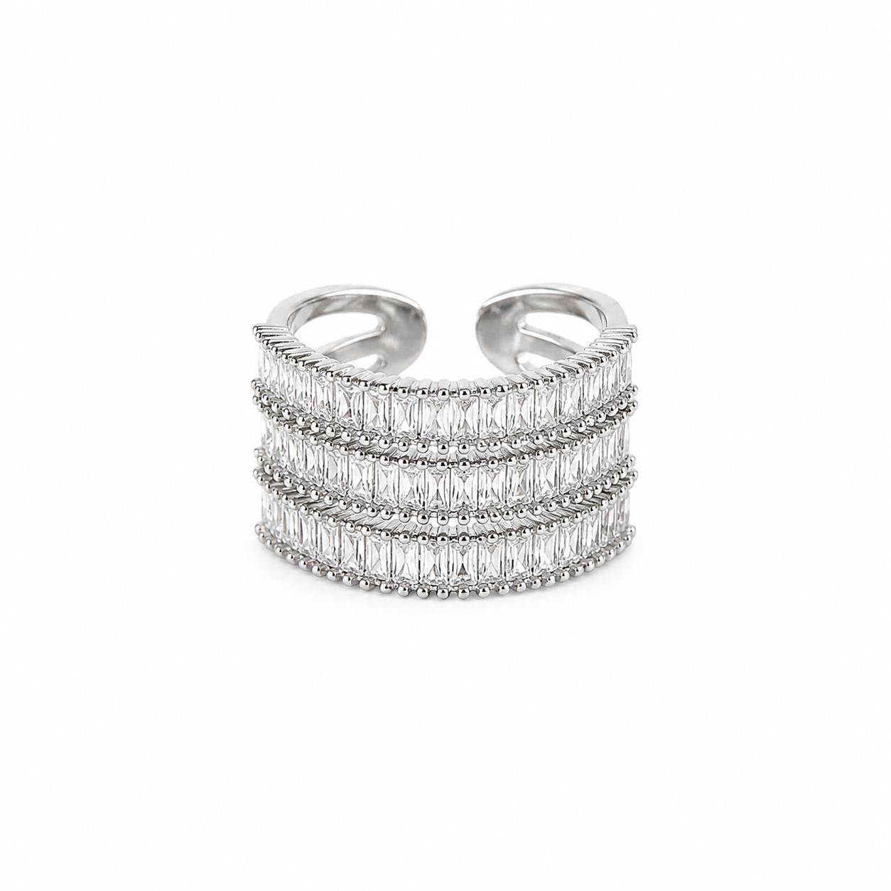 Solitaire Cubic Zirconia American Diamond Silver Plated Adjustable Ring