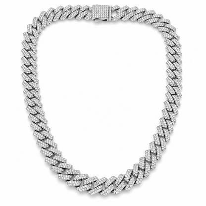 Solitaire Cubic Zirconia Iced-Out American Diamond Silver Plated Cuban Neck Chain [Unisex (18 Inches)]