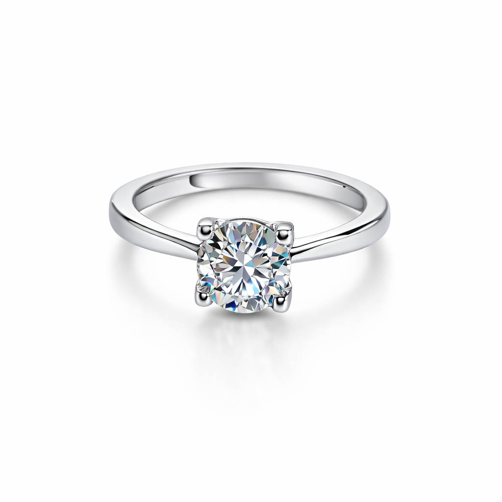 Solitaire Cubic Zirconia Ice Cut American Diamond Silver Plated Adjustable Ring