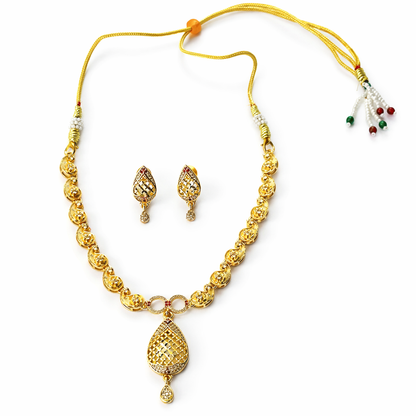 Red Ruby & Solitaire Cubic Zirconia American Diamond 1 Micron Gold Plated Necklace Set
