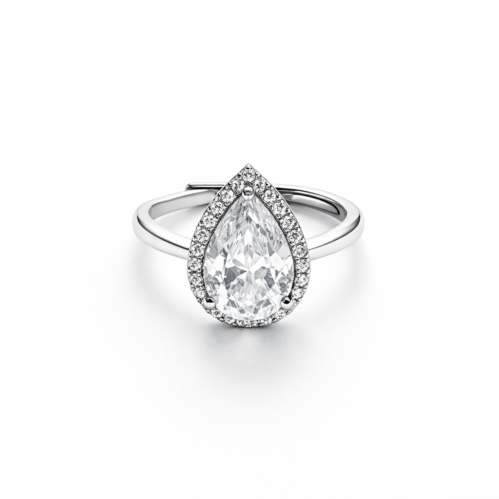 Solitaire Cubic Zirconia Ice Cut American Diamond Silver Plated Adjustable Ring