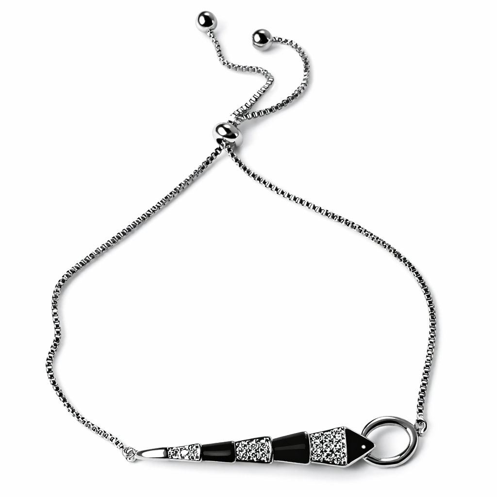 Snake Design Cubic Zirconia American Diamond Silver Plated Adjustable Bracelet