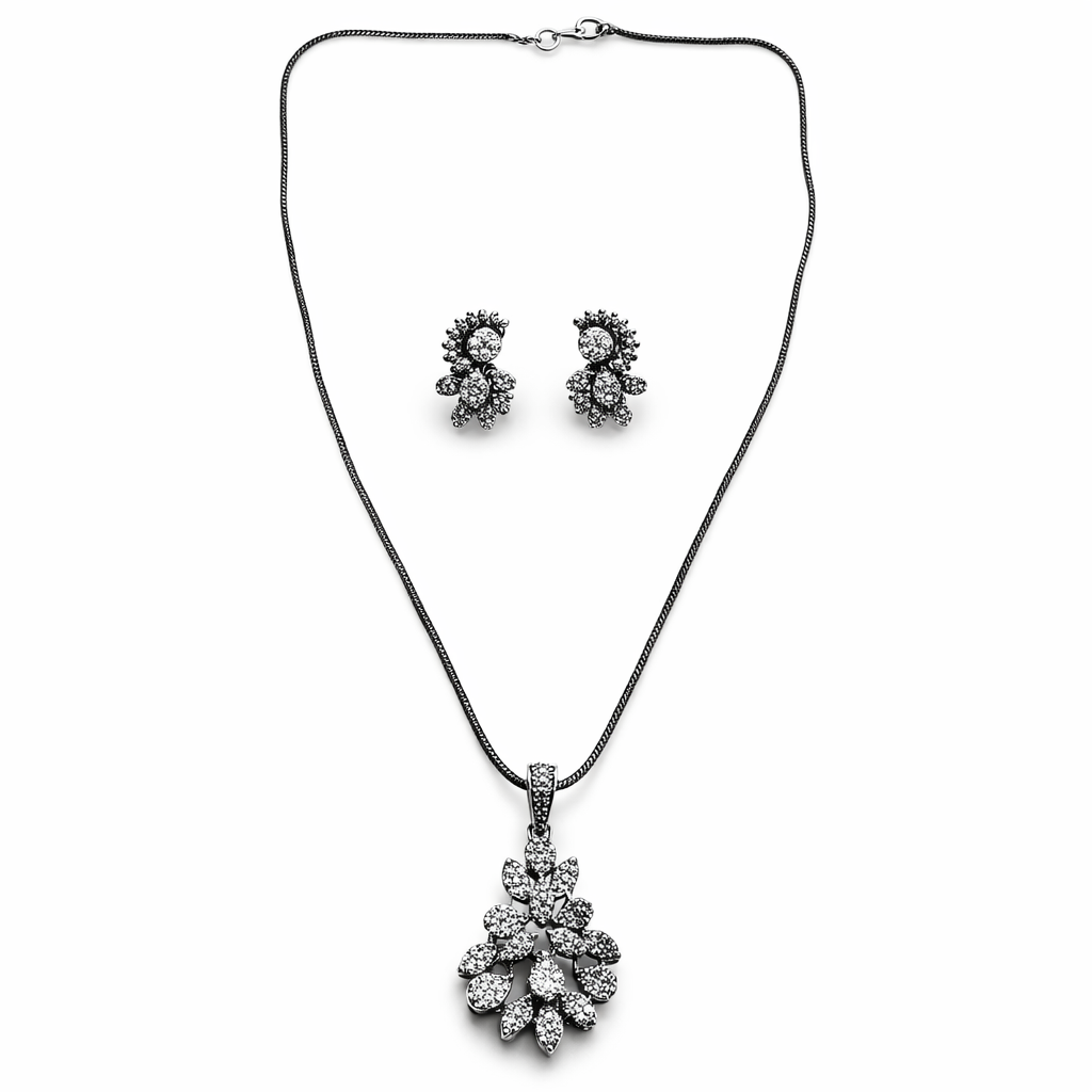 American Diamond Silver Plated Pendant Set