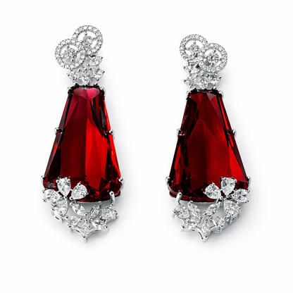 Red Ruby Cubic Zirconia American Diamond Silver Plated Earrings