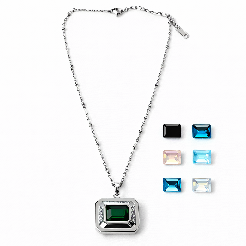 DIY 7 Interchangeable Cubic Zirconia American Diamond Silver Plated Necklace