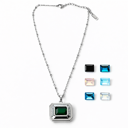 DIY 7 Interchangeable Cubic Zirconia American Diamond Silver Plated Necklace