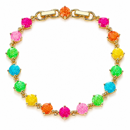 Multi Color Sugar Stones Gold Plated Stainless Steel Bracelet