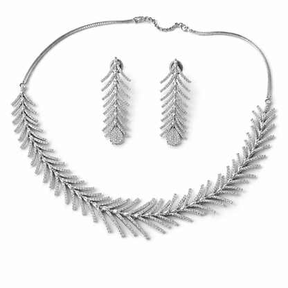 Solitaire Cubic Zirconia American Diamond Silver Plated Necklace Set