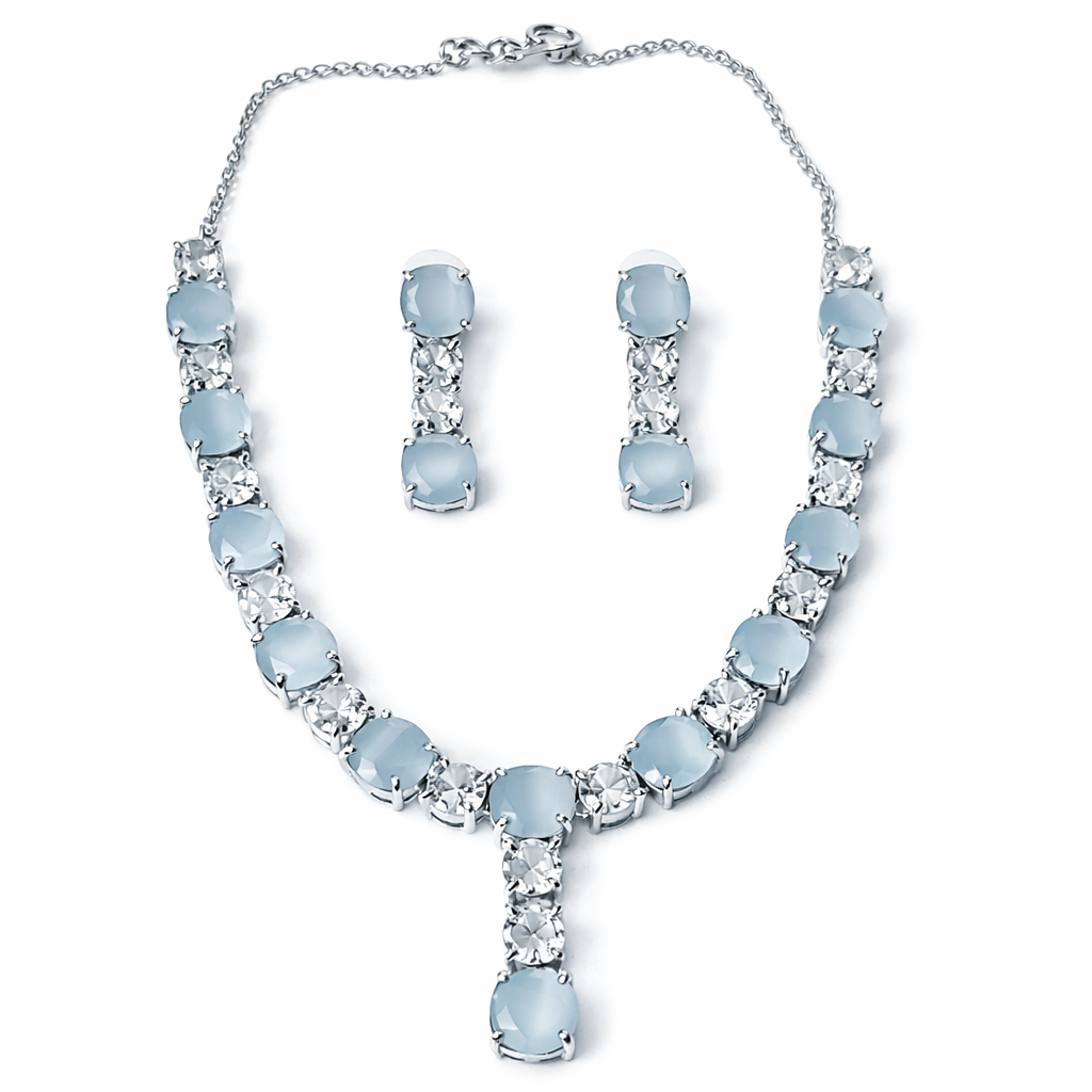 Grey Cubic Zirconia American Diamond Silver Plated Necklace Set