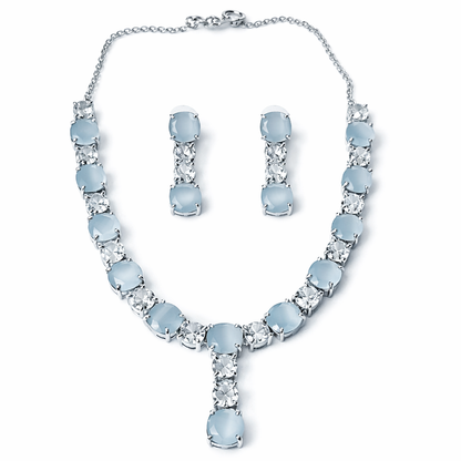 Grey Cubic Zirconia American Diamond Silver Plated Necklace Set