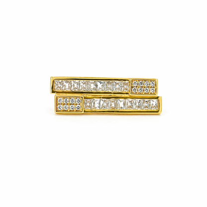 Asymmetric American Diamond Gold Plated Adjustable Ring