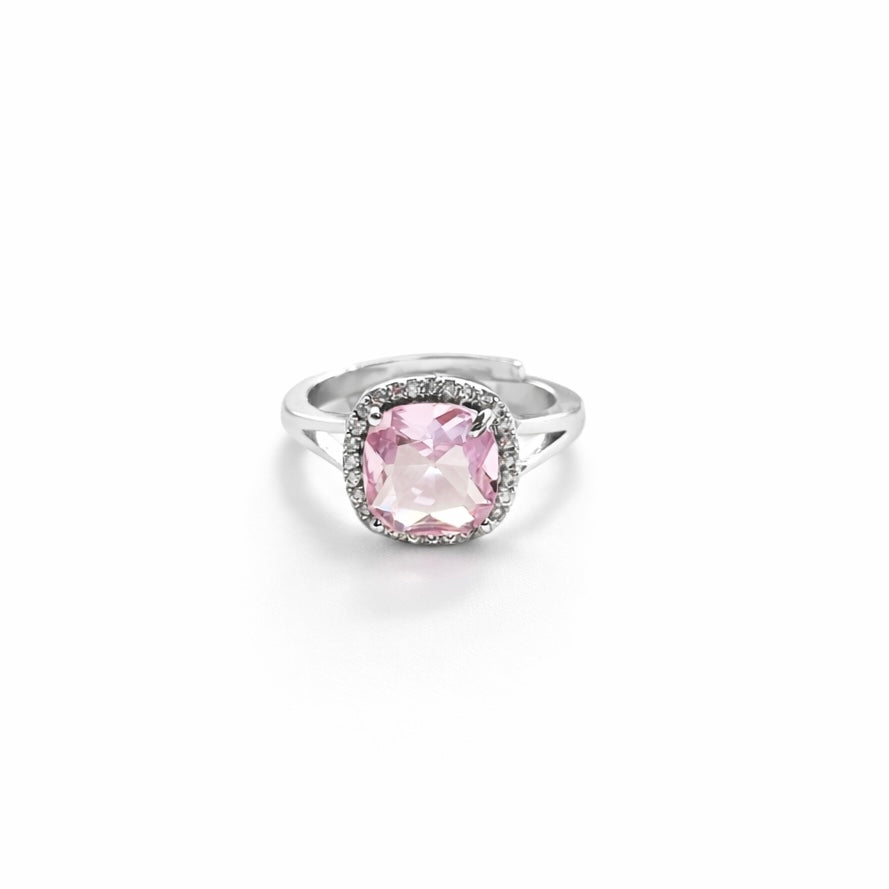 Pink Topaz Cubic Zirconia American Diamond Silver Plated Adjustable Ring