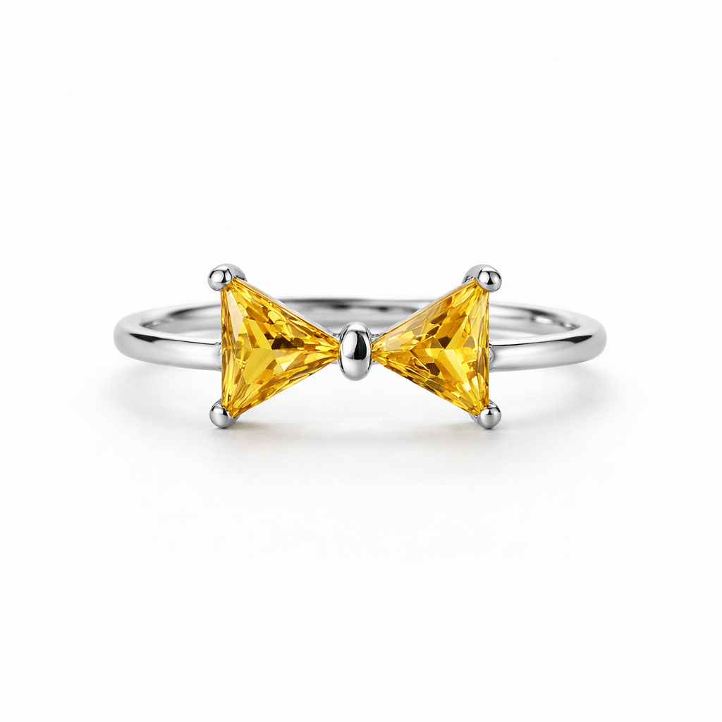 Yellow Topaz Cubic Zirconia American Diamond Silver Plated Adjustable Ring