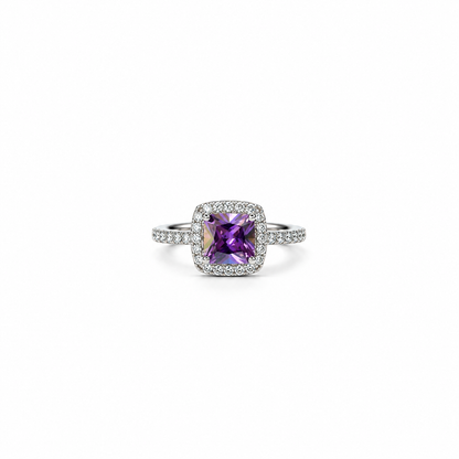 Purple Amethyst Cubic Zirconia Ice Cut American Diamond Silver Plated Adjustable Ring