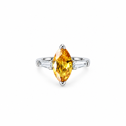 Yellow Topaz Cubic Zirconia Ice Cut American Diamond Silver Plated Adjustable Ring