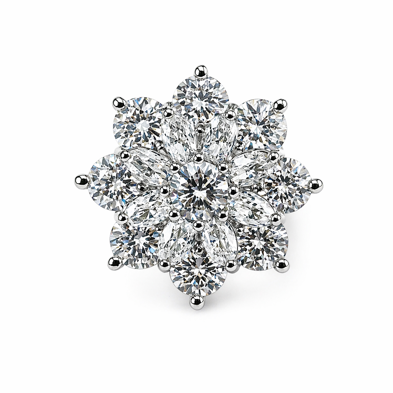 White Cubic Zirconia Ice Cut American Diamond Silver Plated Adjustable Ring