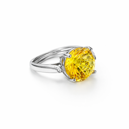 Yellow Topaz Cubic Zirconia Ice Cut American Diamond Silver Plated Adjustable Ring