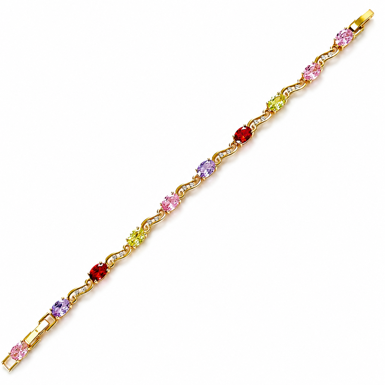 Multi Color Cubic Zirconia American Diamond Gold Plated Stainless Steel Bracelet