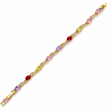 Multi Color Cubic Zirconia American Diamond Gold Plated Stainless Steel Bracelet