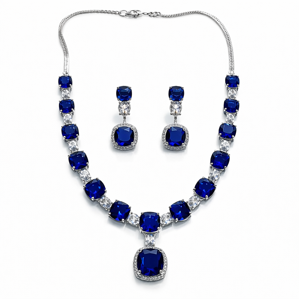 Purple Amethyst Cubic Zirconia American Diamond Silver Plated Necklace Set