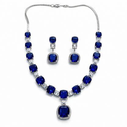 Purple Amethyst Cubic Zirconia American Diamond Silver Plated Necklace Set