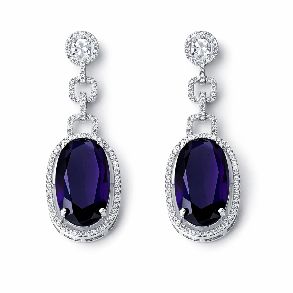 Purple Amethyst Cubic Zirconia American Diamond Silver Plated Earrings