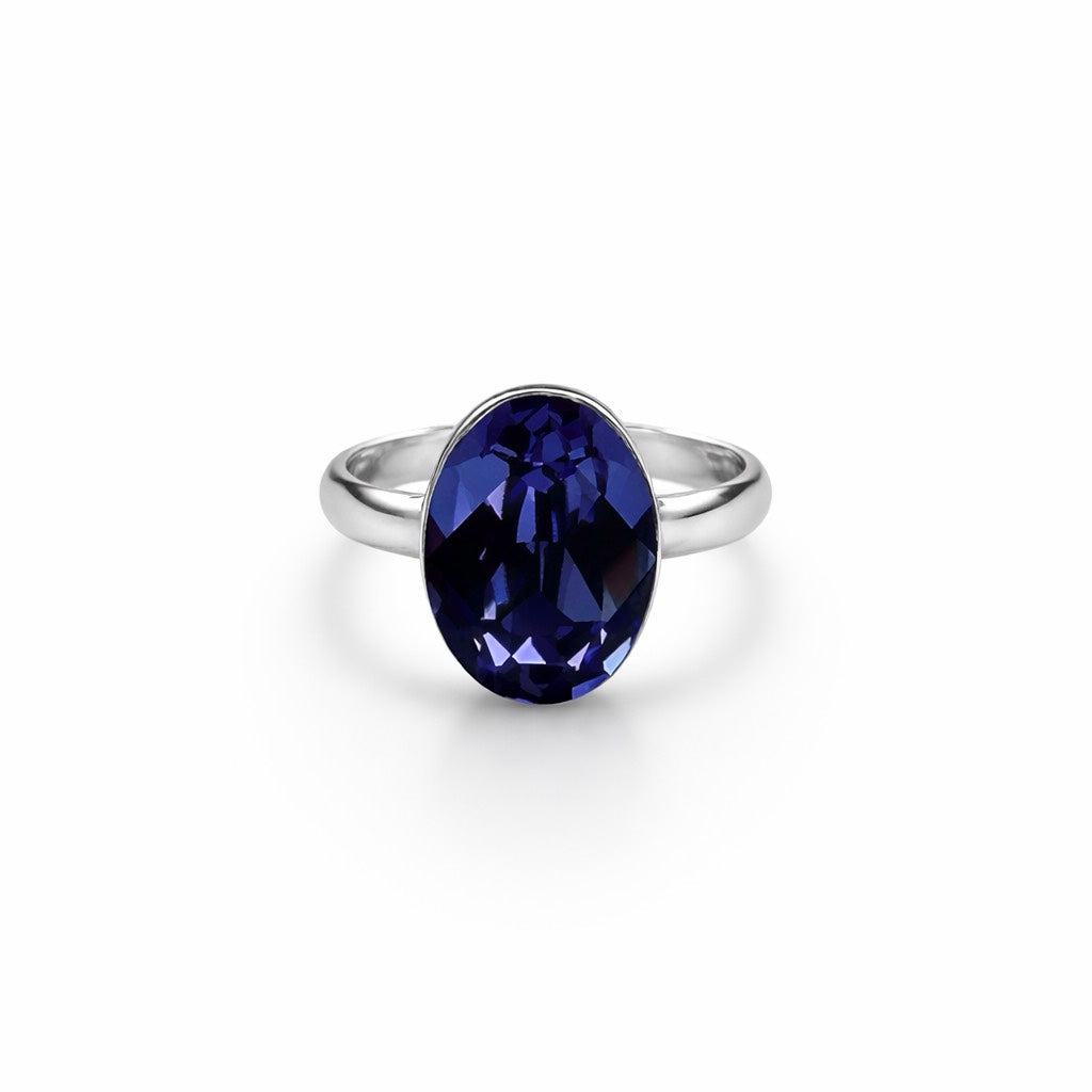 Purple Velvet Swarovski Crystal Silver Plated Adjustable Ring