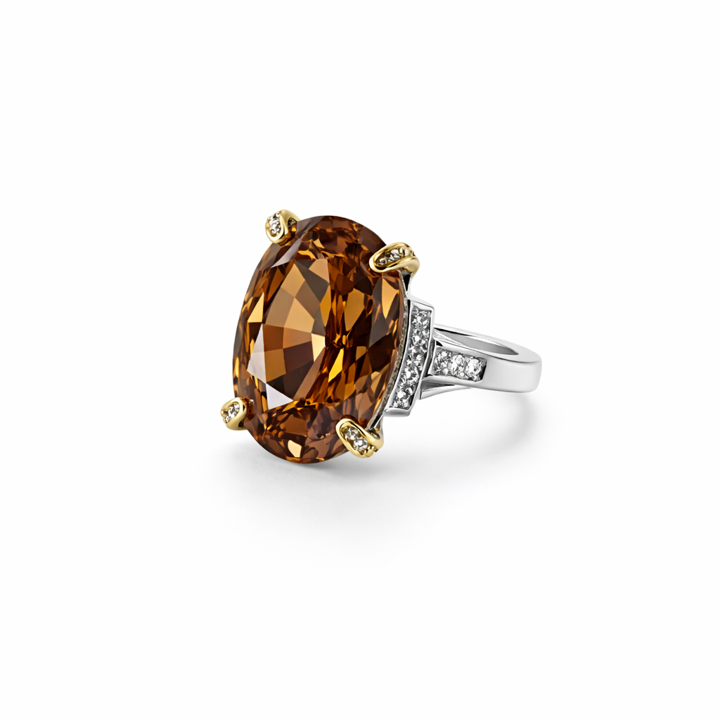 Smoked Topaz Cubic Zirconia Ice Cut American Diamond Gold/Silver Plated Adjustable Ring