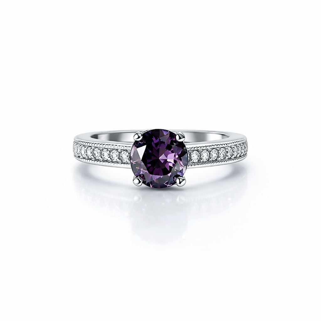 Purple Amethyst Cubic Zirconia American Diamond Silver Plated Adjustable Ring