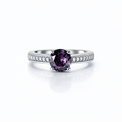 Purple Amethyst Cubic Zirconia American Diamond Silver Plated Adjustable Ring