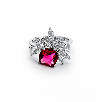 Red Ruby Cubic Zirconia American Diamond Silver Plated Adjustable Ring
