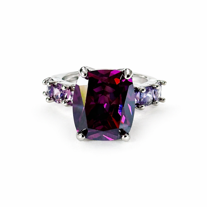 Purple Amethyst Cubic Zirconia Ice Cut American Diamond Silver Plated Adjustable Ring