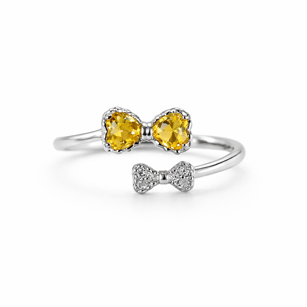 Yellow Topaz Cubic Zirconia American Diamond Silver Plated Adjustable Ring