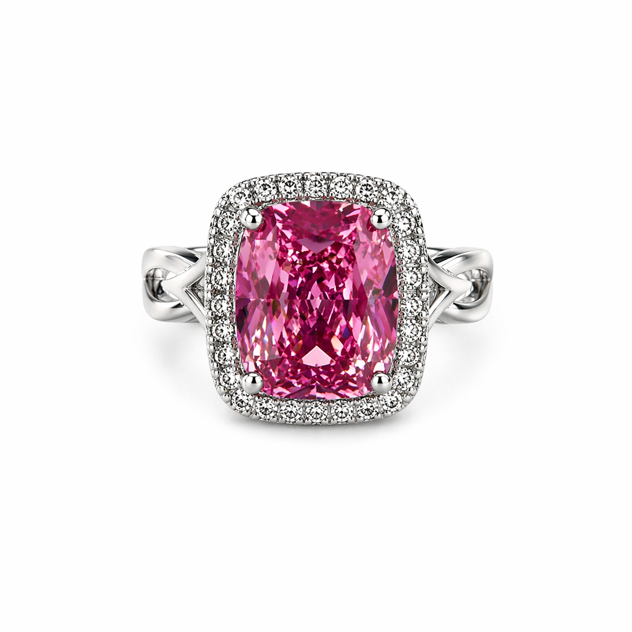 Pink Topaz Cubic Zirconia Ice Cut American Diamond Silver Plated Adjustable Ring