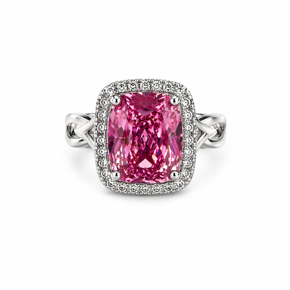 Pink Topaz Cubic Zirconia Ice Cut American Diamond Silver Plated Adjustable Ring