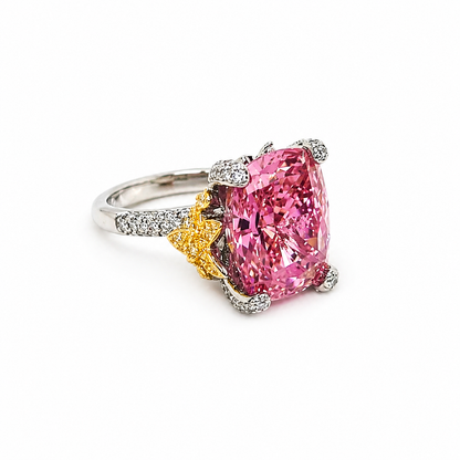 Pink Topaz Cubic Zirconia Ice Cut American Diamond Gold/Silver Plated Adjustable Ring