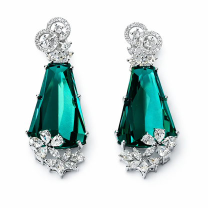 Sea Green Topaz Cubic Zirconia American Diamond Silver Plated Earrings