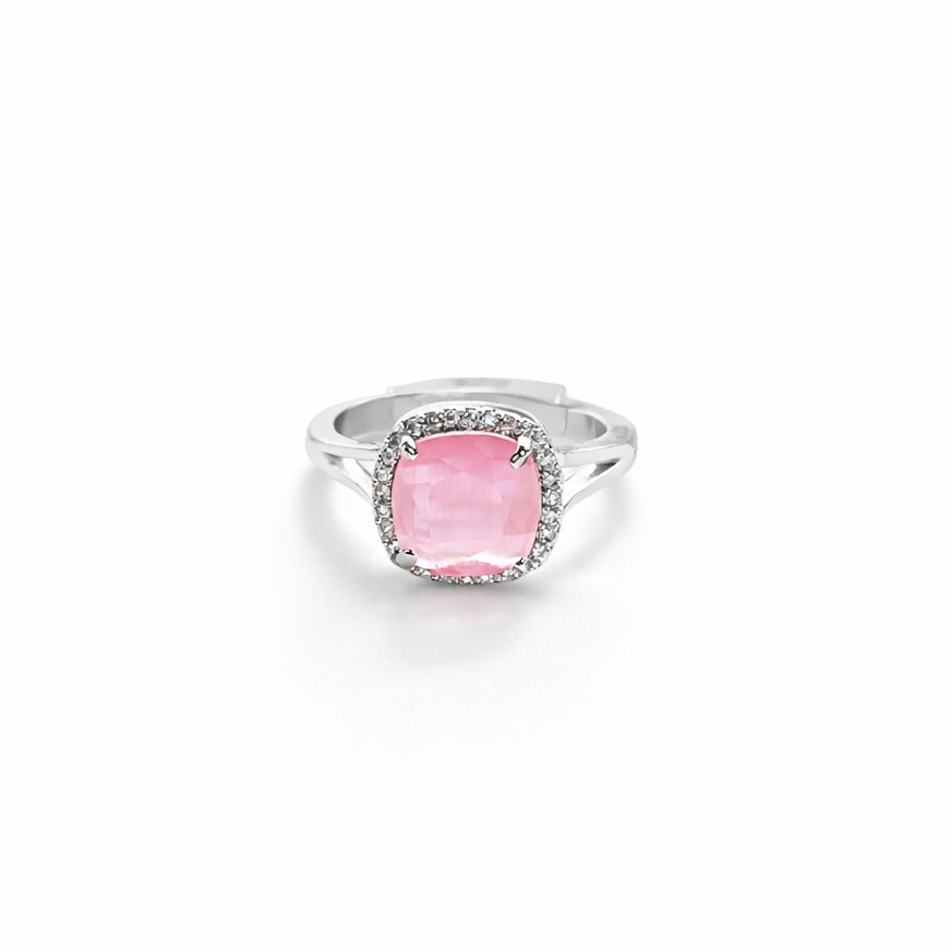 Pink Topaz Cubic Zirconia American Diamond Silver Plated Adjustable Ring