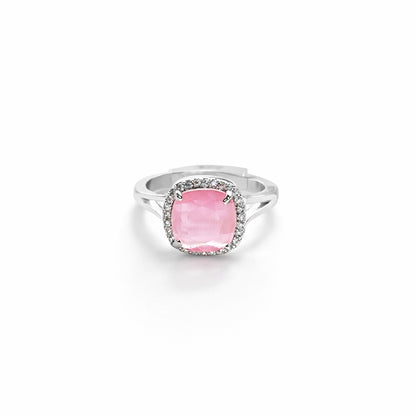 Pink Topaz Cubic Zirconia American Diamond Silver Plated Adjustable Ring