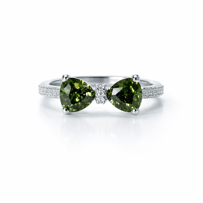 Olive Green Cubic Zirconia American Diamond Silver Plated Adjustable Ring