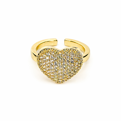 Heart American Diamond Gold Plated Adjustable Ring
