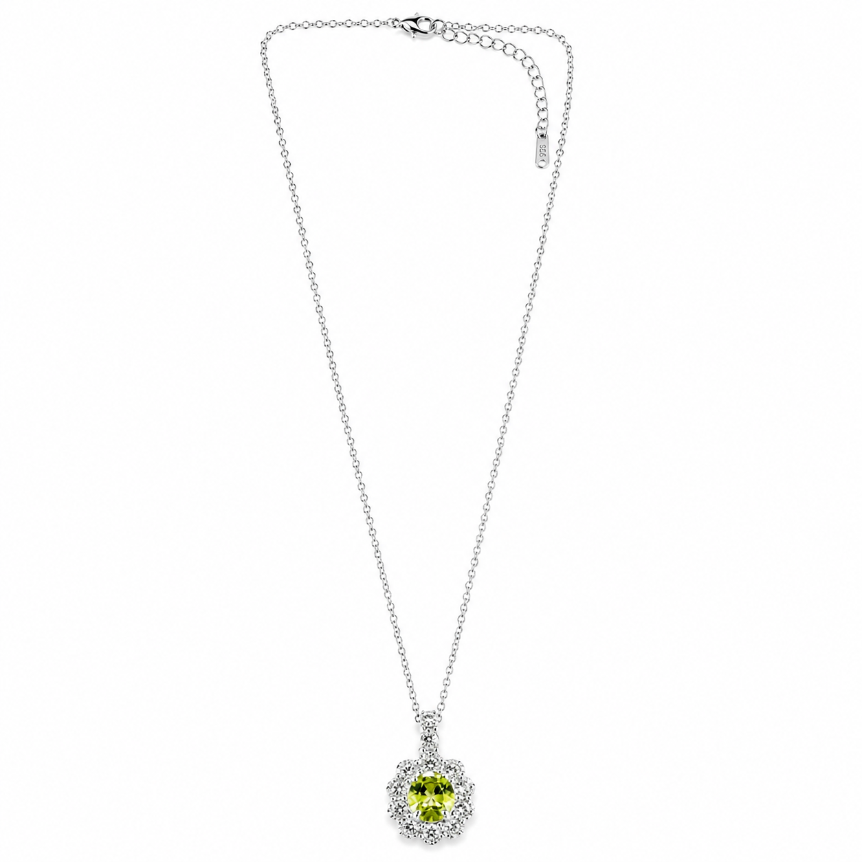Olive Green Cubic Zirconia American Diamond Silver Plated Stainless Steel Necklace