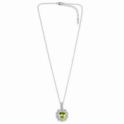 Olive Green Cubic Zirconia American Diamond Silver Plated Stainless Steel Necklace