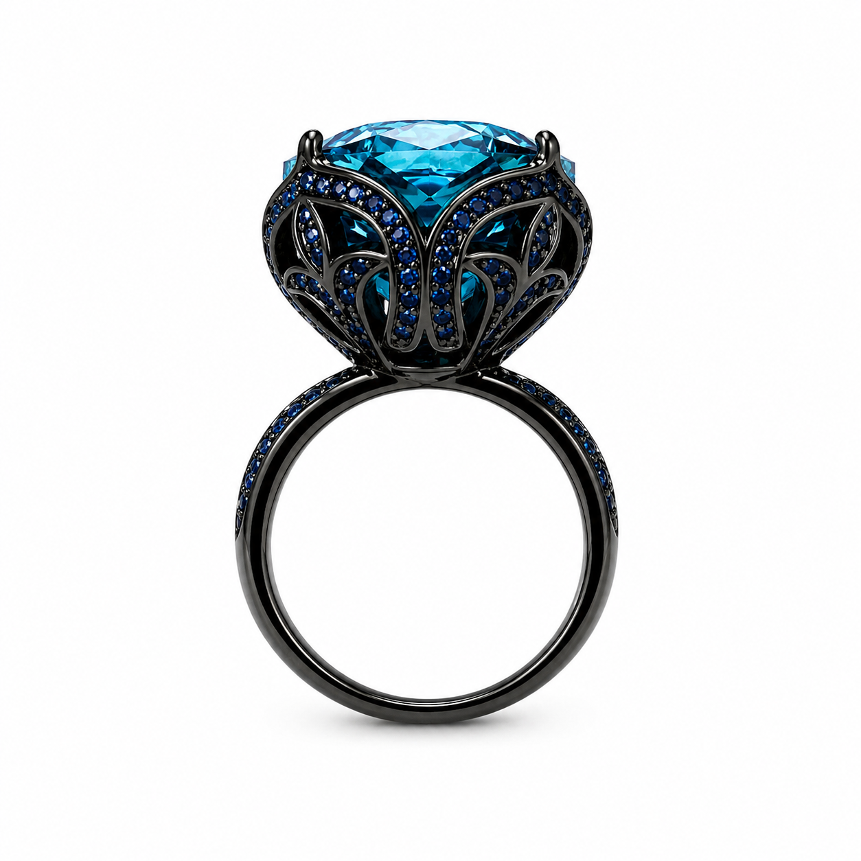 Aqua Blue Sapphire Cubic Zirconia Blue Ice Cut American Diamond Victorian Plated Adjustable Ring
