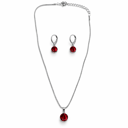 Red Ruby Cubic Zirconia American Diamond Silver Plated Pendant Set